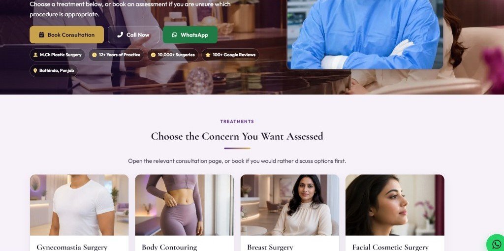 Landing page used for the plastic surgery consultation campaign. The clinic name is not shown.