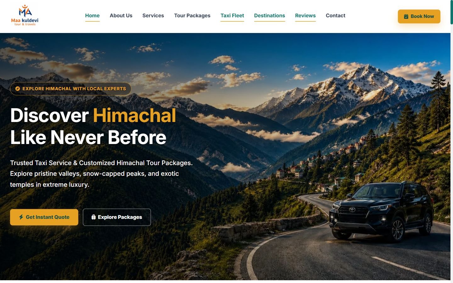 Maa Kuldevi Travels website on desktop.