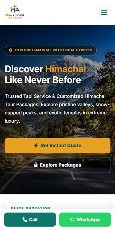 Maa Kuldevi Travels website on mobile.